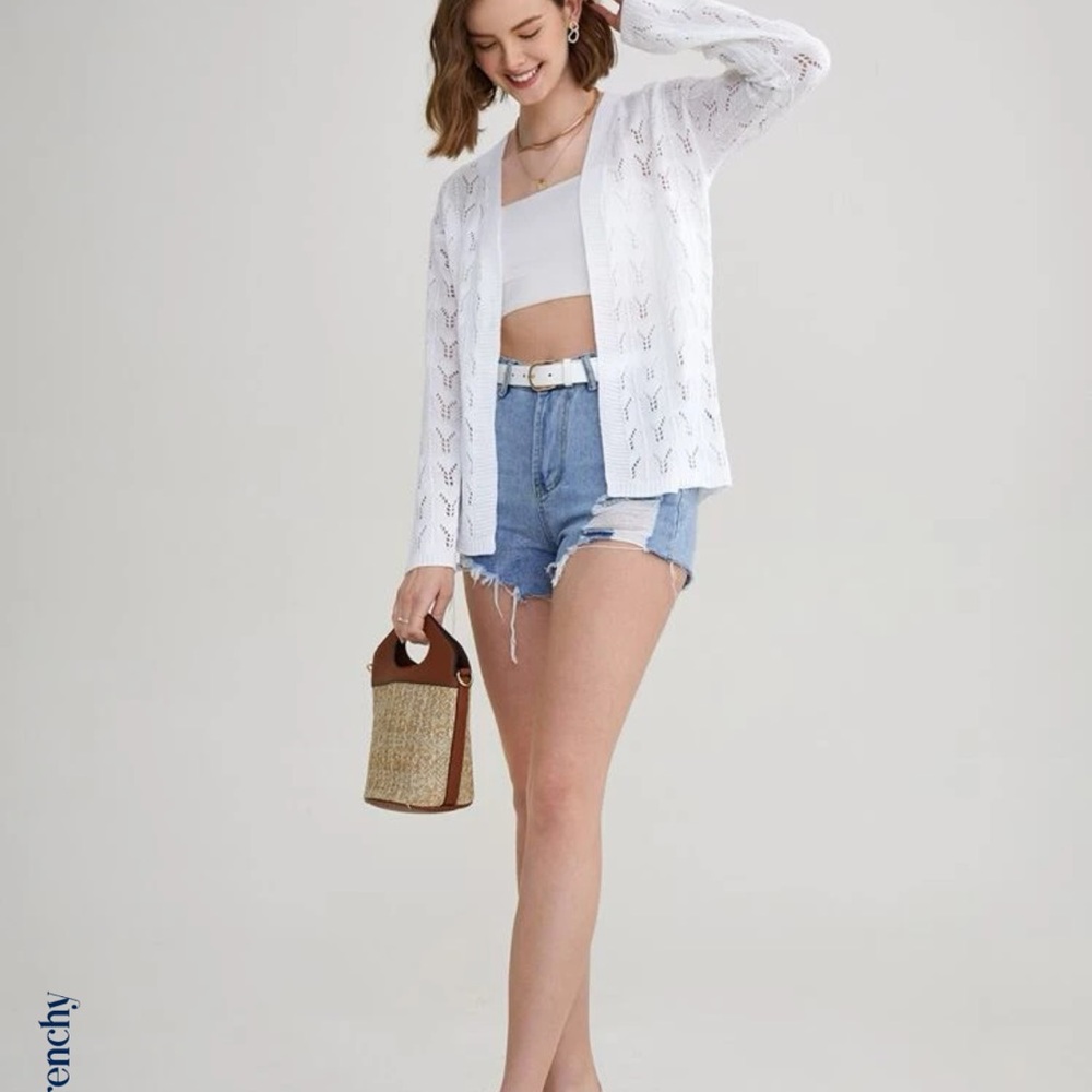 Frenchy Pointelle Knit Shoulder Cardigan